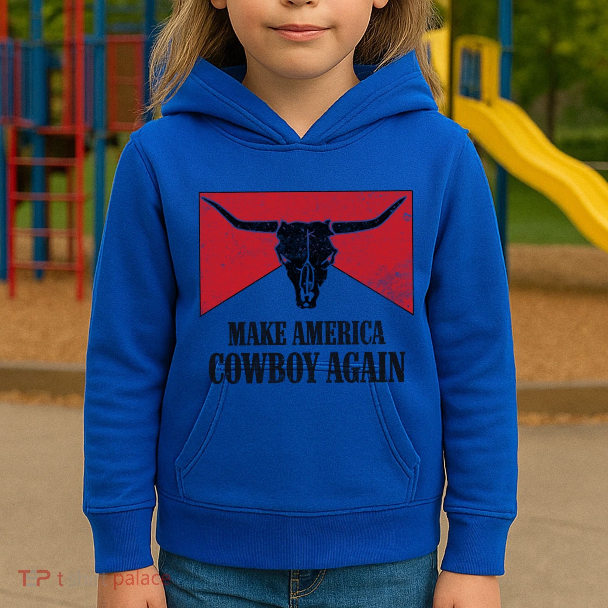 Retro Bull Skull Western Life Makes America A Cow Again Gift Kids Hoodie