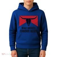 Retro Bull Skull Western Life Makes America A Cow Again Gift Kids Hoodie thumb 4
