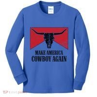 Retro Bull Skull Western Life Makes America A Cow Again Gift Kids Long Sleeve Shirt thumb 0