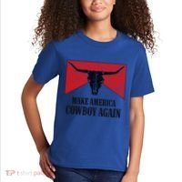 Retro Bull Skull Western Life Makes America A Cow Again Gift Kids T-Shirt thumb 2