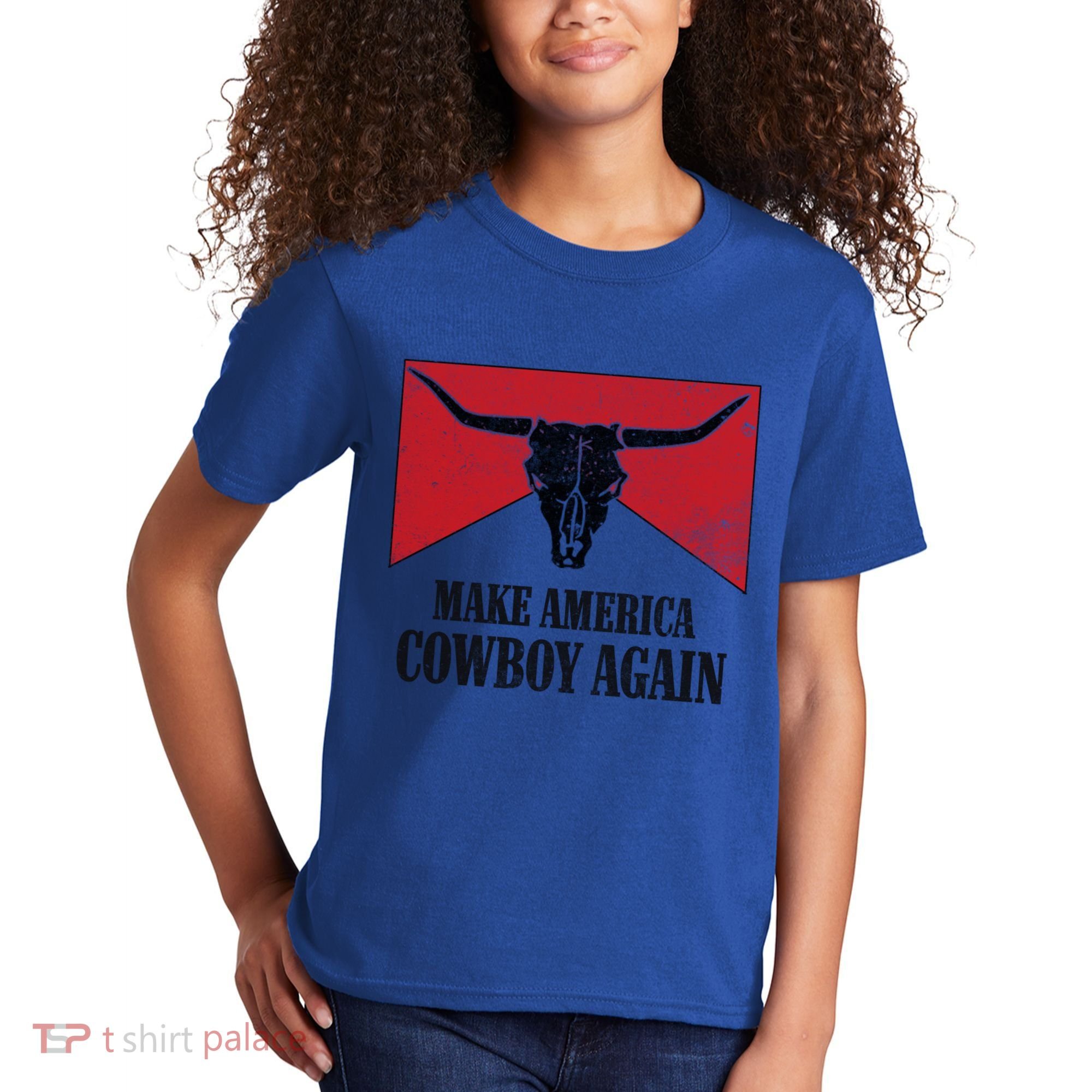 Retro Bull Skull Western Life Makes America A Cow Again Gift Kids T-Shirt