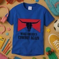 Retro Bull Skull Western Life Makes America A Cow Again Gift Kids T-Shirt thumb 3