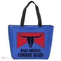 Retro Bull Skull Western Life Makes America A Cow Again Gift Tote Bag thumb 0