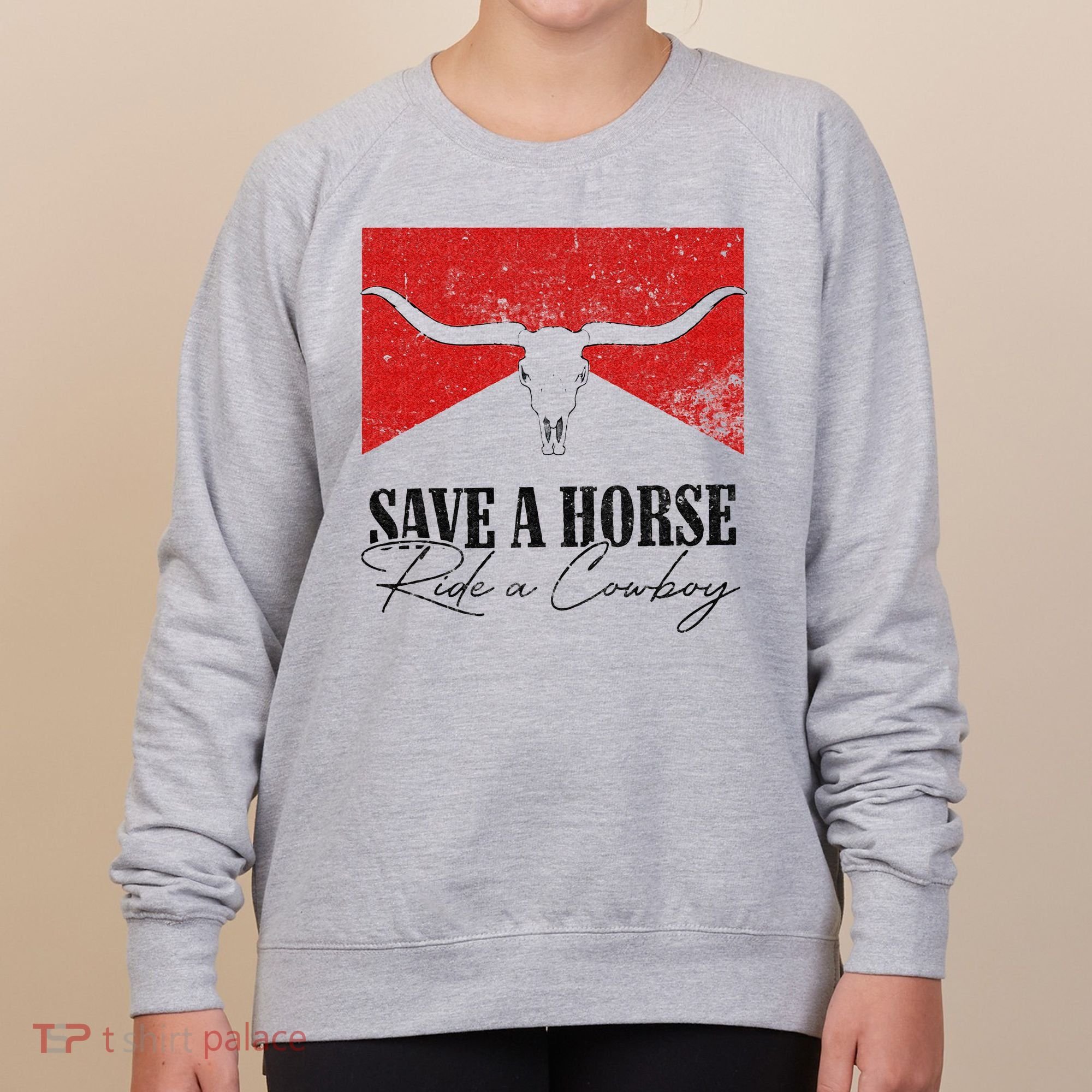 Retro Bull Skull Western Country Save A Horse Ride A Cowboy Women's Sweatshirt