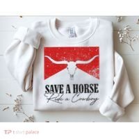 Retro Bull Skull Western Country Save A Horse Ride A Cowboy Sweatshirt thumb 2