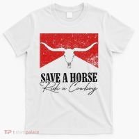 Retro Bull Skull Western Country Save A Horse Ride A Cowboy T-Shirt thumb 0