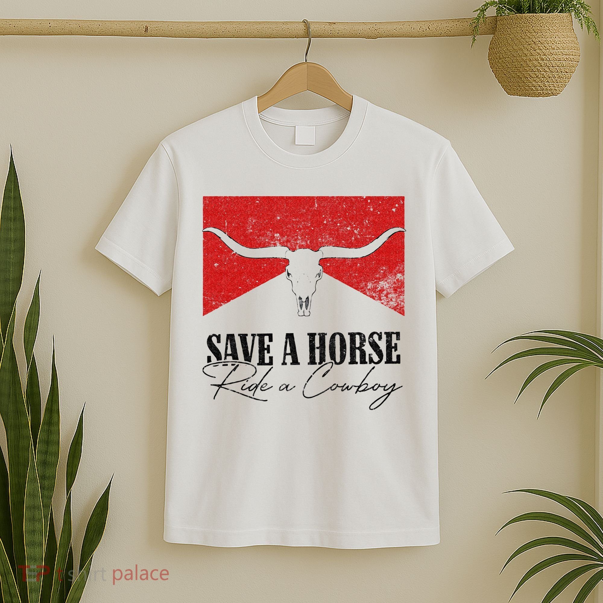 Retro Bull Skull Western Country Save A Horse Ride A Cowboy T-Shirt