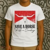 Retro Bull Skull Western Country Save A Horse Ride A Cowboy T-Shirt thumb 3