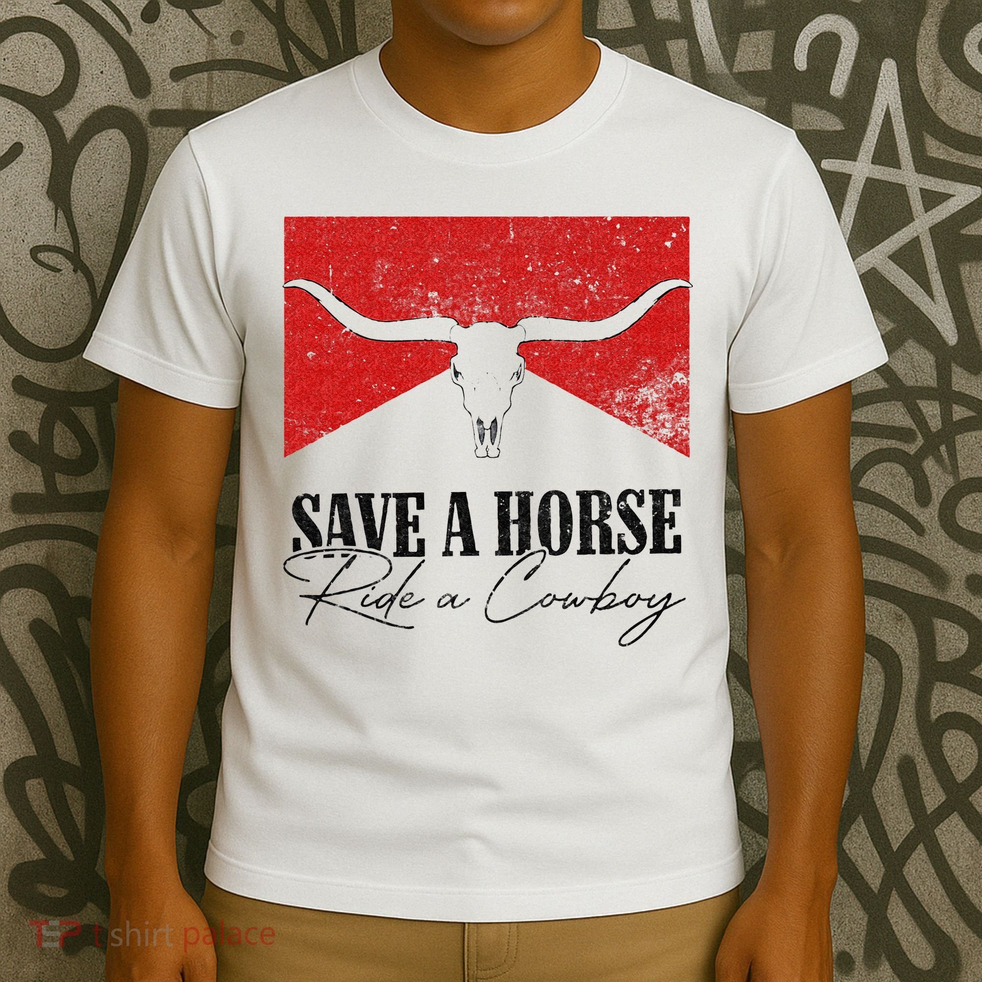 Retro Bull Skull Western Country Save A Horse Ride A Cowboy T-Shirt