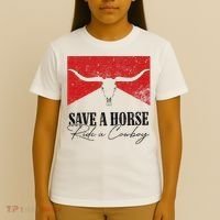Retro Bull Skull Western Country Save A Horse Ride A Cowboy T-Shirt thumb 4