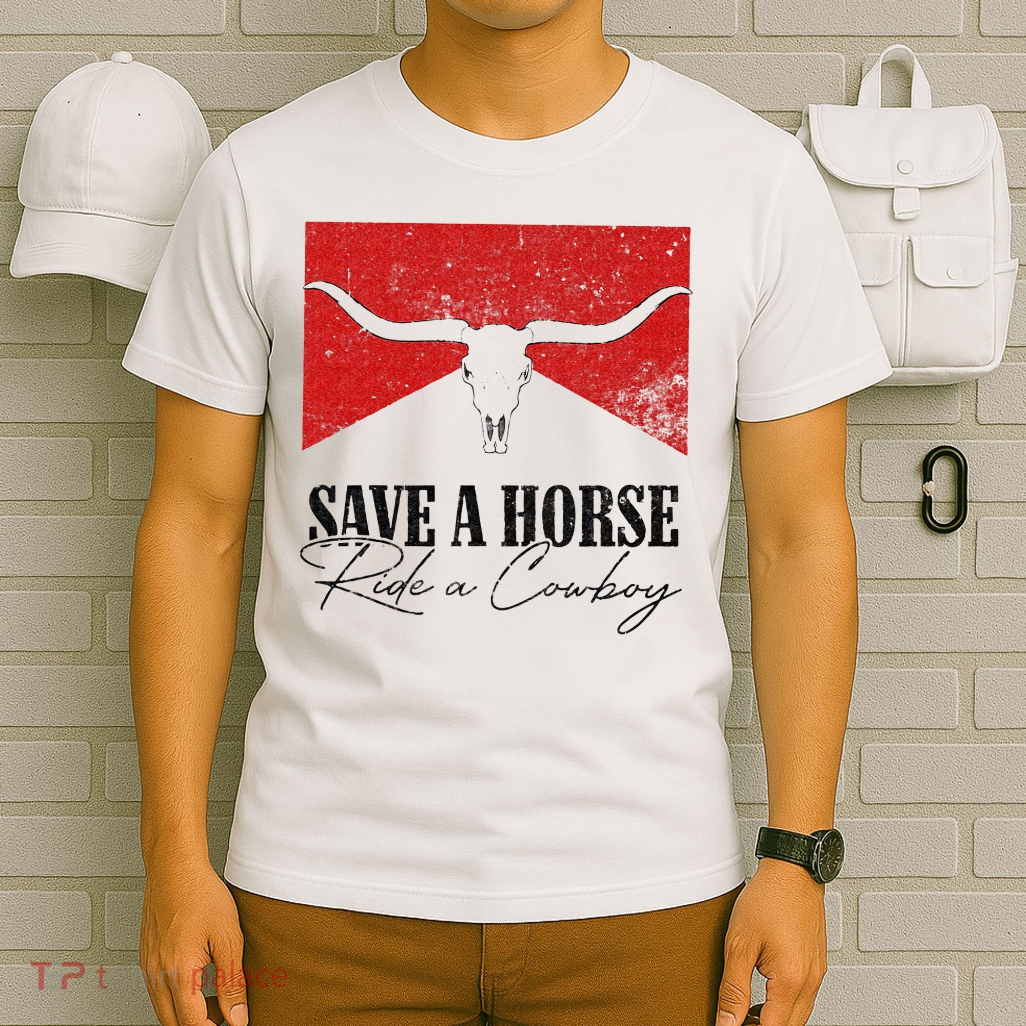 Retro Bull Skull Western Country Save A Horse Ride A Cowboy T-Shirt