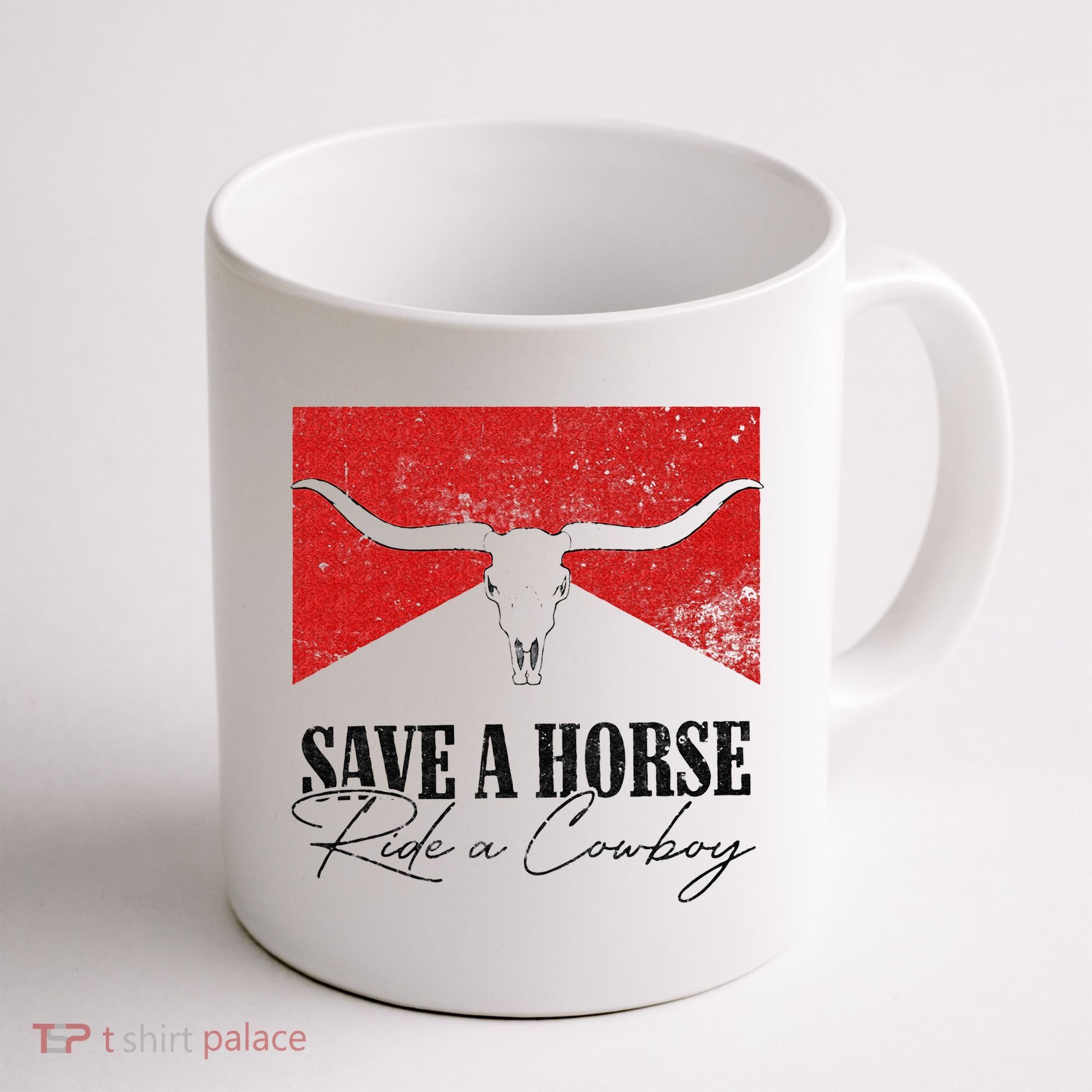 Retro Bull Skull Western Country Save A Horse Ride A Cowboy Coffee Mug