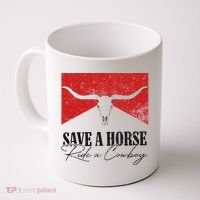 Retro Bull Skull Western Country Save A Horse Ride A Cowboy Coffee Mug thumb 0