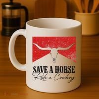Retro Bull Skull Western Country Save A Horse Ride A Cowboy Coffee Mug thumb 4