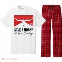 Retro Bull Skull Western Country Save A Horse Ride A Cowboy Pajama Set thumb 0