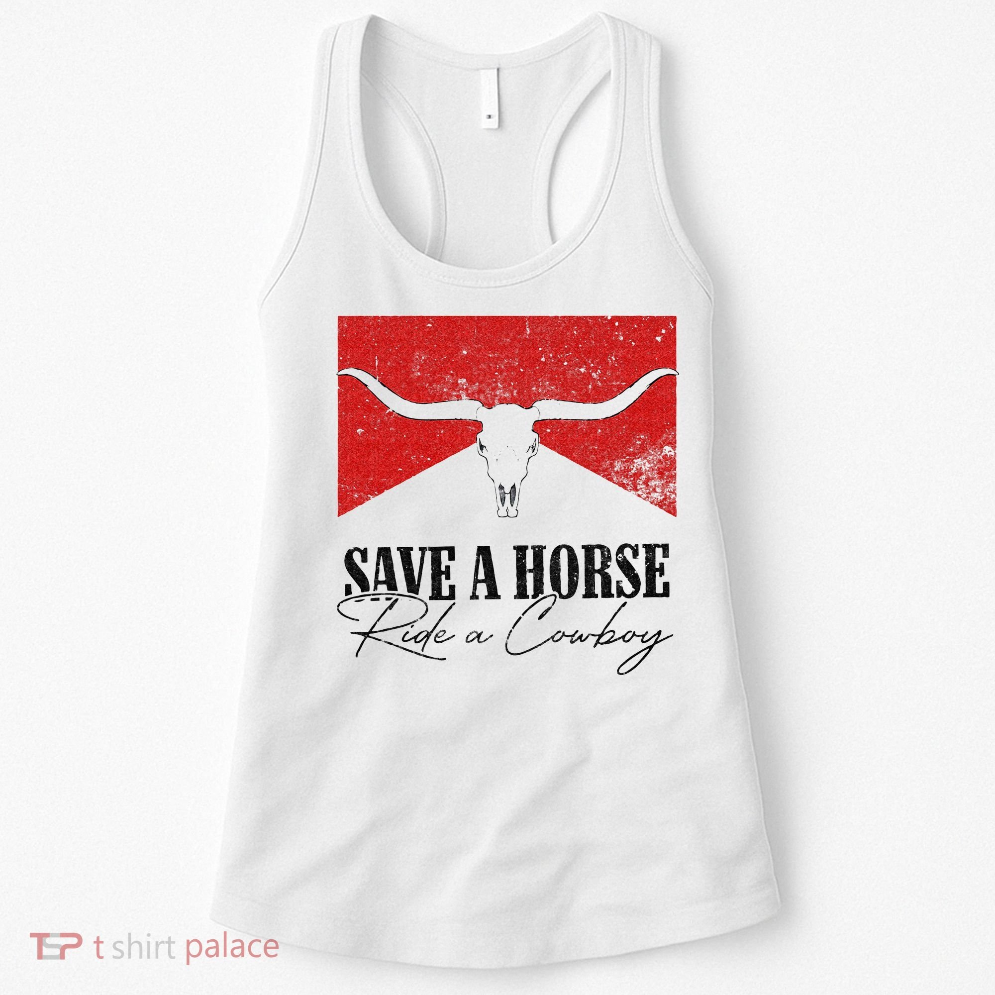 Retro Bull Skull Western Country Save A Horse Ride A Cowboy Women's Tank Top