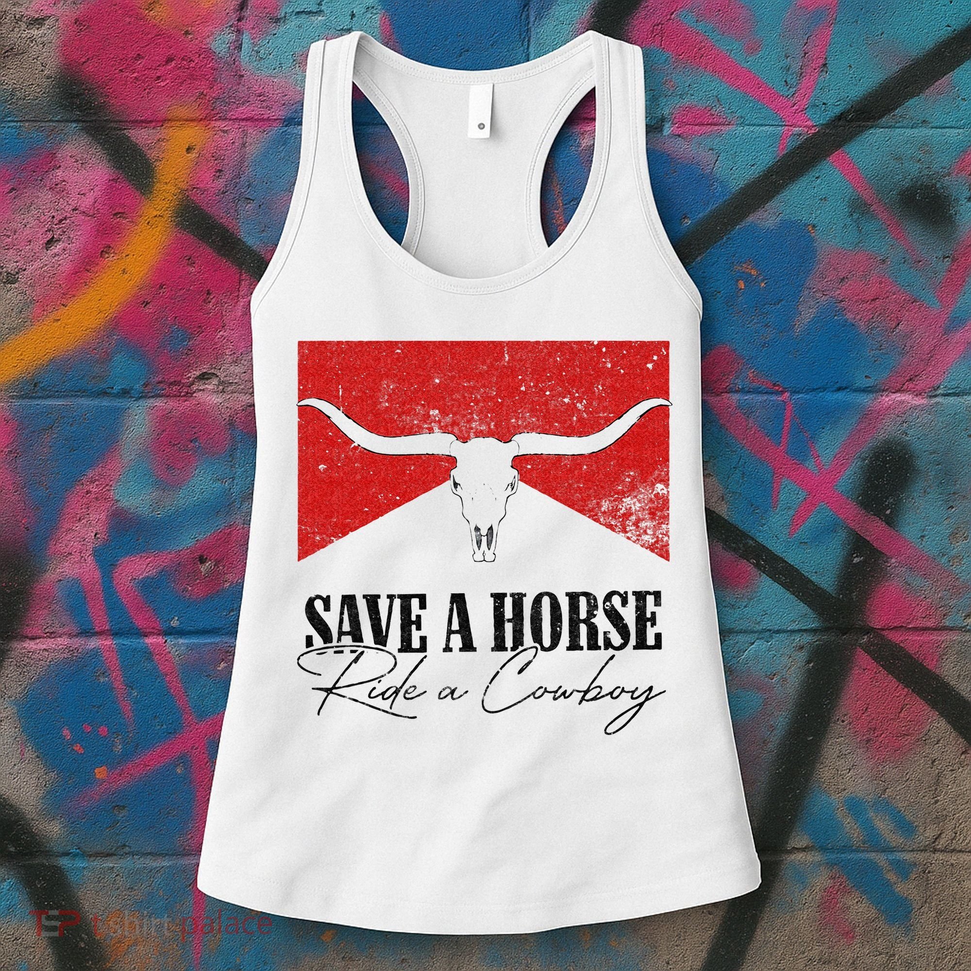 Retro Bull Skull Western Country Save A Horse Ride A Cowboy Women's Tank Top