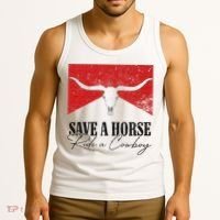 Retro Bull Skull Western Country Save A Horse Ride A Cowboy Tank Top thumb 3