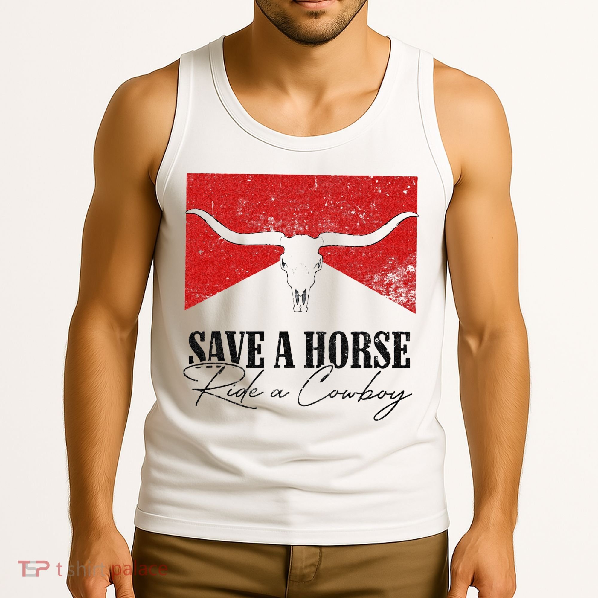 Retro Bull Skull Western Country Save A Horse Ride A Cowboy Tank Top