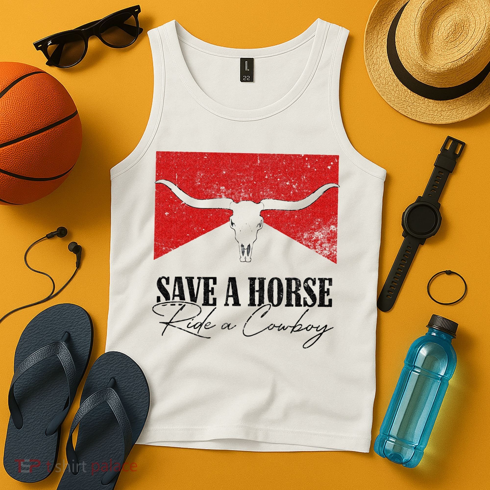 Retro Bull Skull Western Country Save A Horse Ride A Cowboy Tank Top