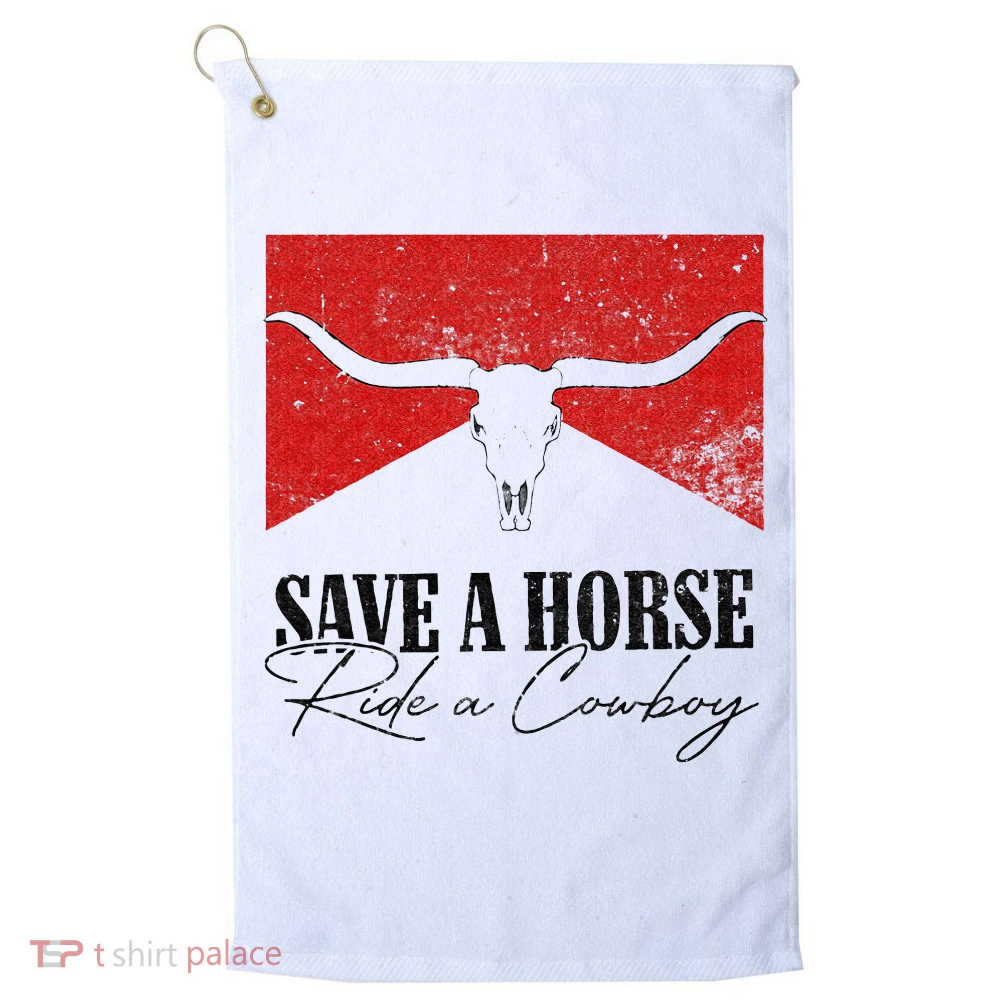 Retro Bull Skull Western Country Save A Horse Ride A Cowboy Golf Towel