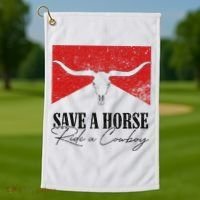 Retro Bull Skull Western Country Save A Horse Ride A Cowboy Golf Towel thumb 1