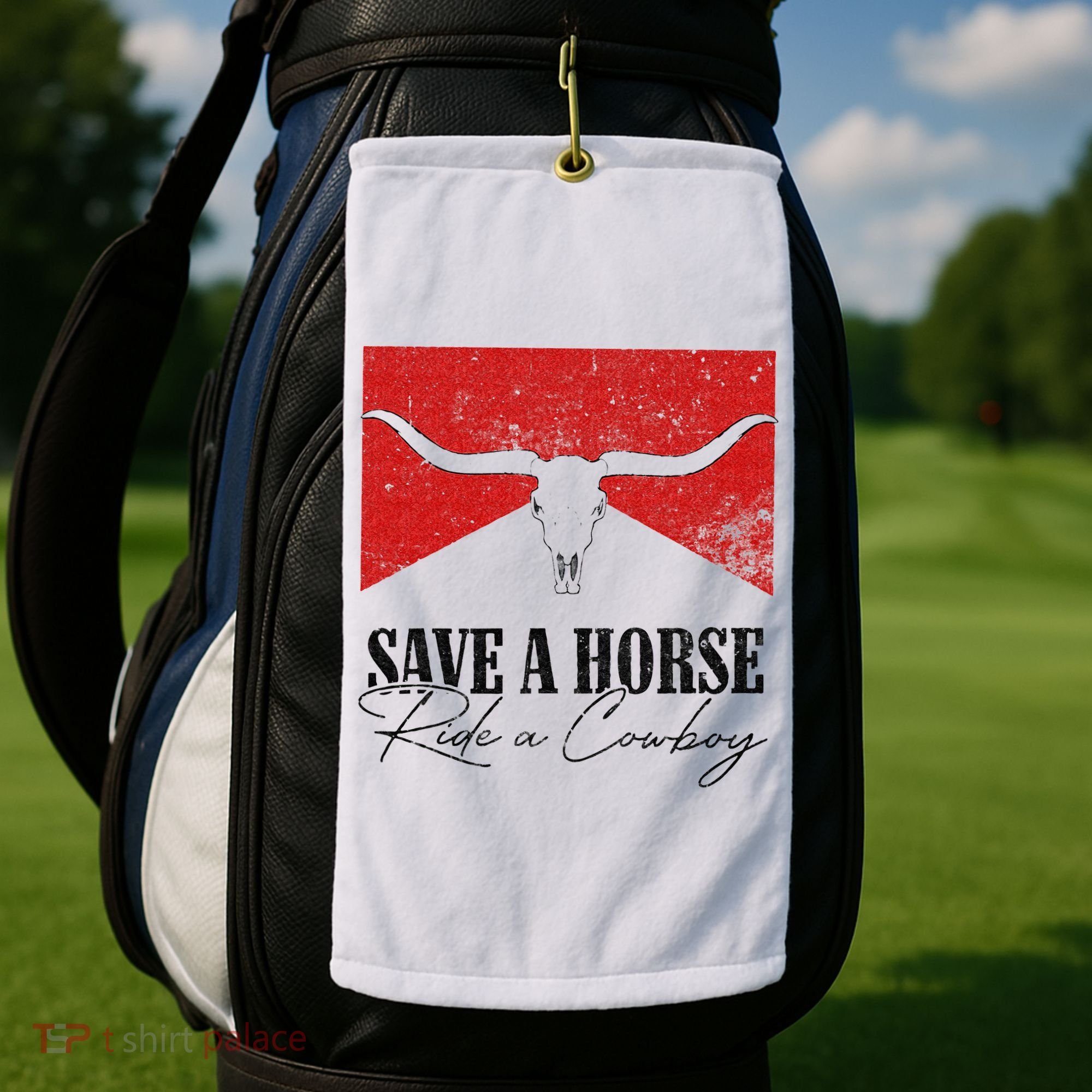Retro Bull Skull Western Country Save A Horse Ride A Cowboy Golf Towel