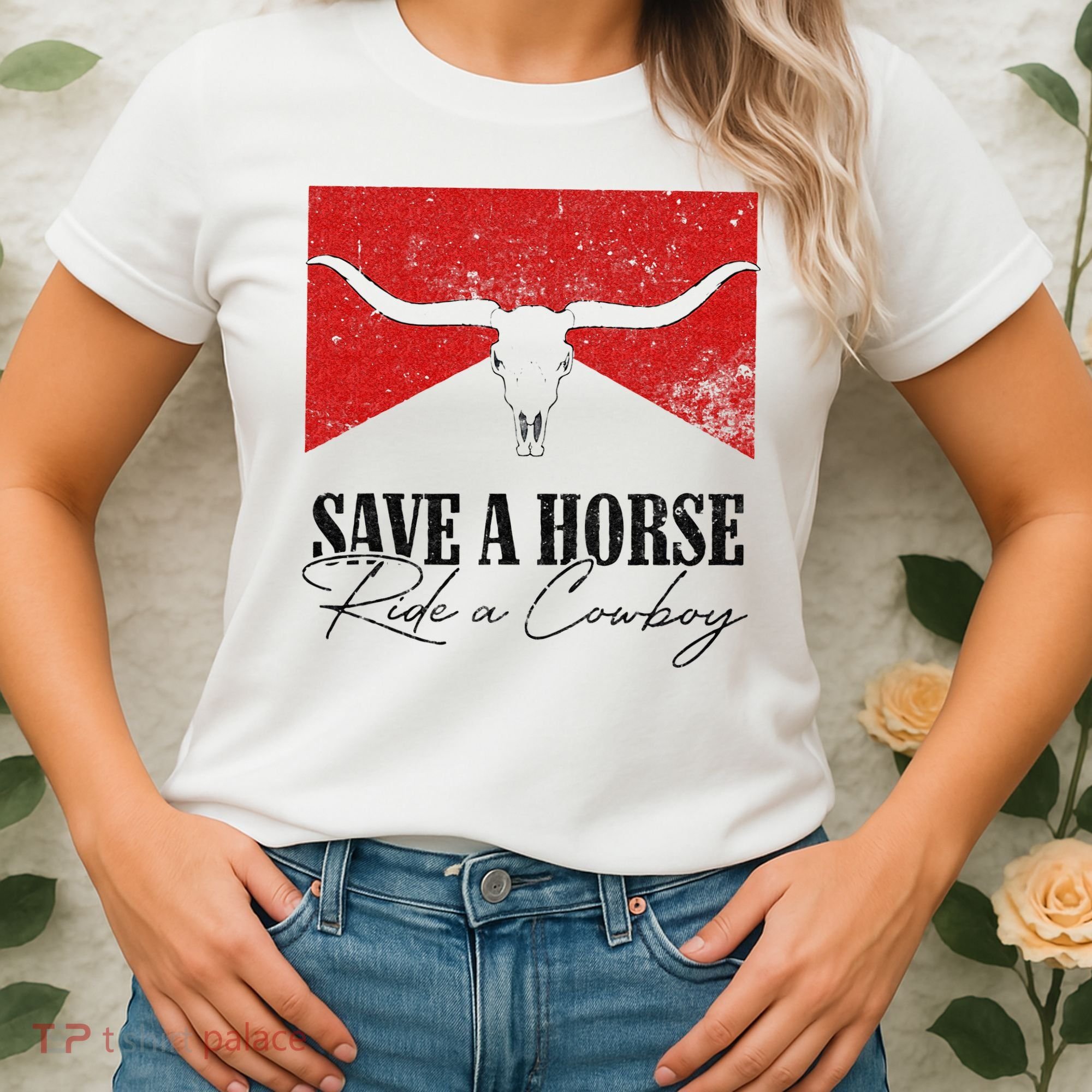 Retro Bull Skull Western Country Save A Horse Ride A Cowboy Women's T-Shirt