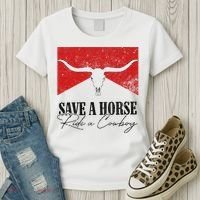 Retro Bull Skull Western Country Save A Horse Ride A Cowboy Women's T-Shirt thumb 3