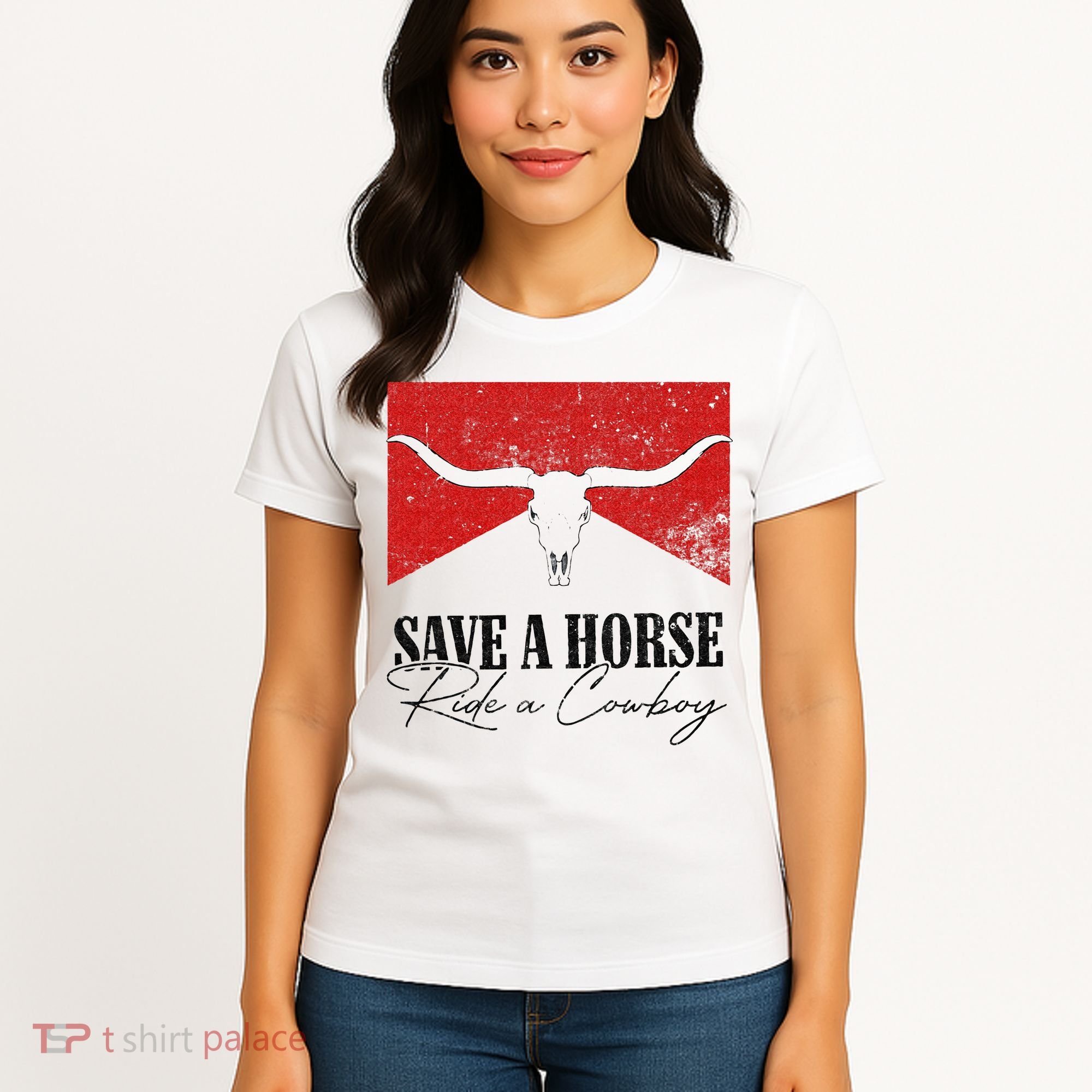 Retro Bull Skull Western Country Save A Horse Ride A Cowboy Women's T-Shirt