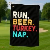 Run Beer Turkey Nap Thanksgiving Gift Golf Towel thumb 1
