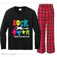 Rockstar Born To Be Rockstar Music Funny Gift Kids Long Sleeve Plaid Pajama Set thumb 0