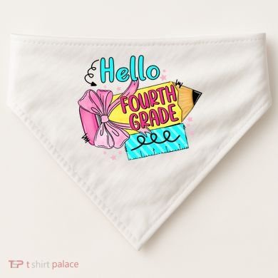 Retro Back To School Hello Fourth Grade USA-Made Doggie Bandana