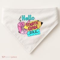 Retro Back To School Hello Fourth Grade USA-Made Doggie Bandana thumb 0