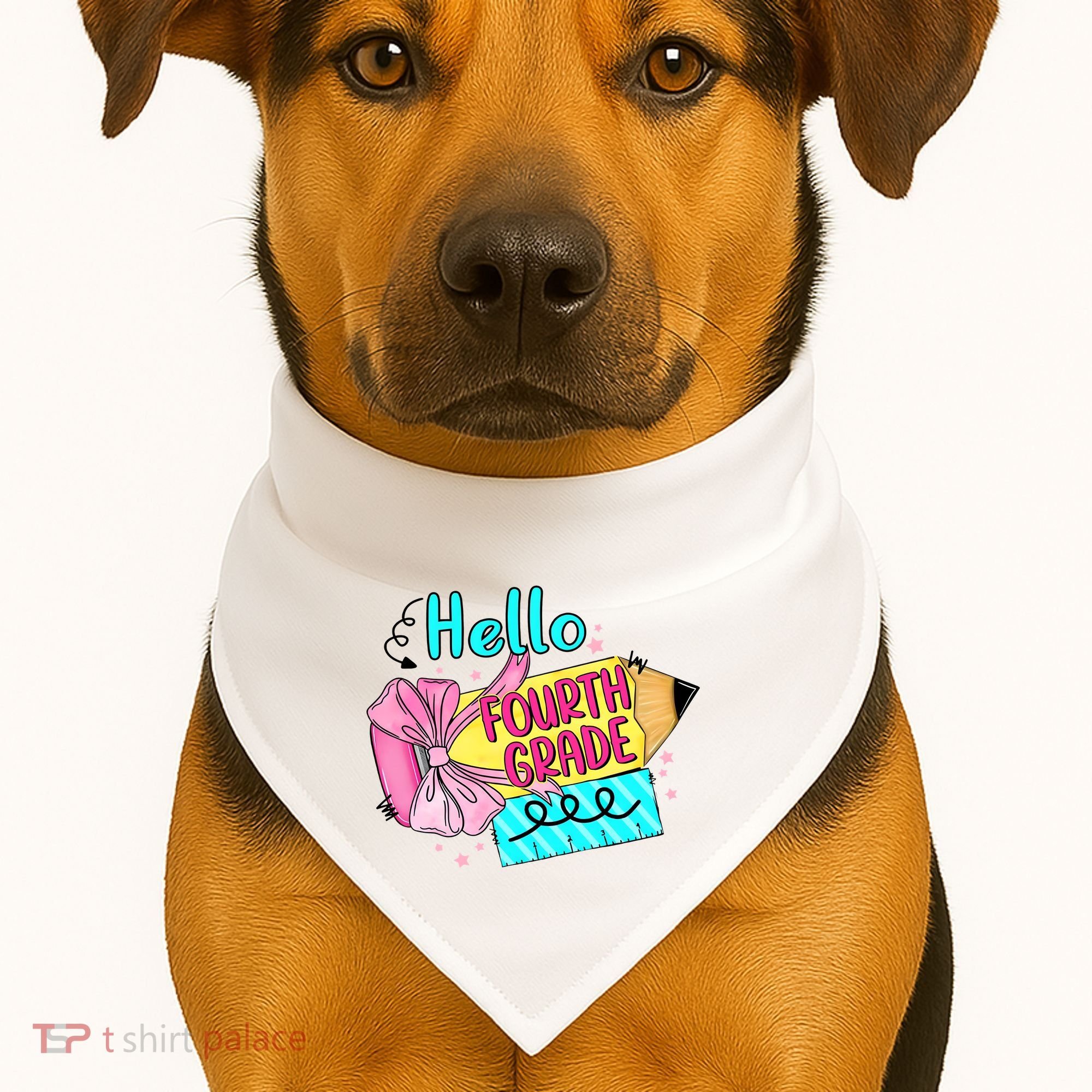 Retro Back To School Hello Fourth Grade USA-Made Doggie Bandana