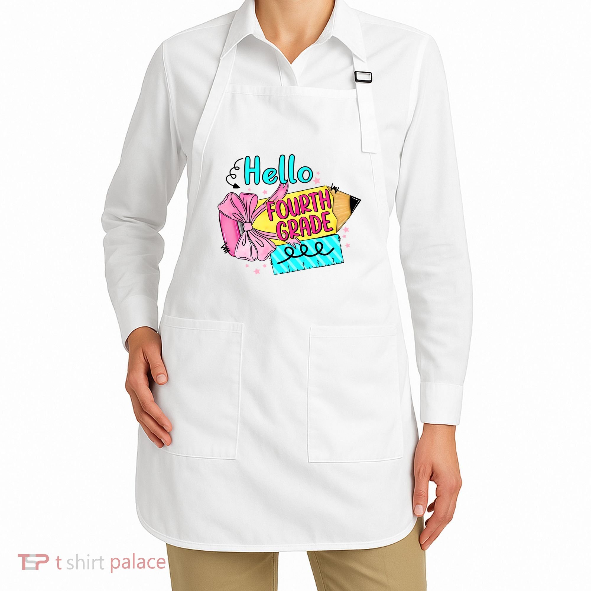 Retro Back To School Hello Fourth Grade Apron