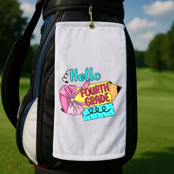 Retro Back To School Hello Fourth Grade Golf Towel