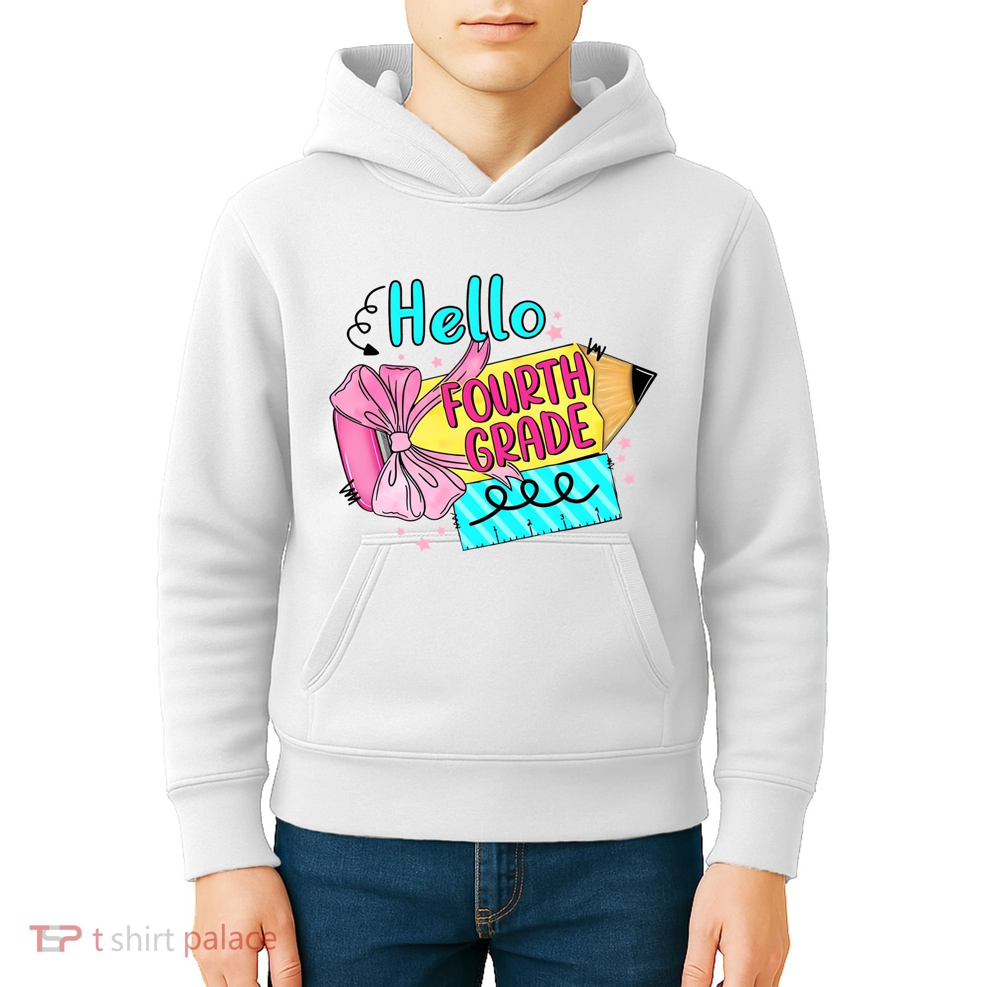 Retro Back To School Hello Fourth Grade Kids Hoodie