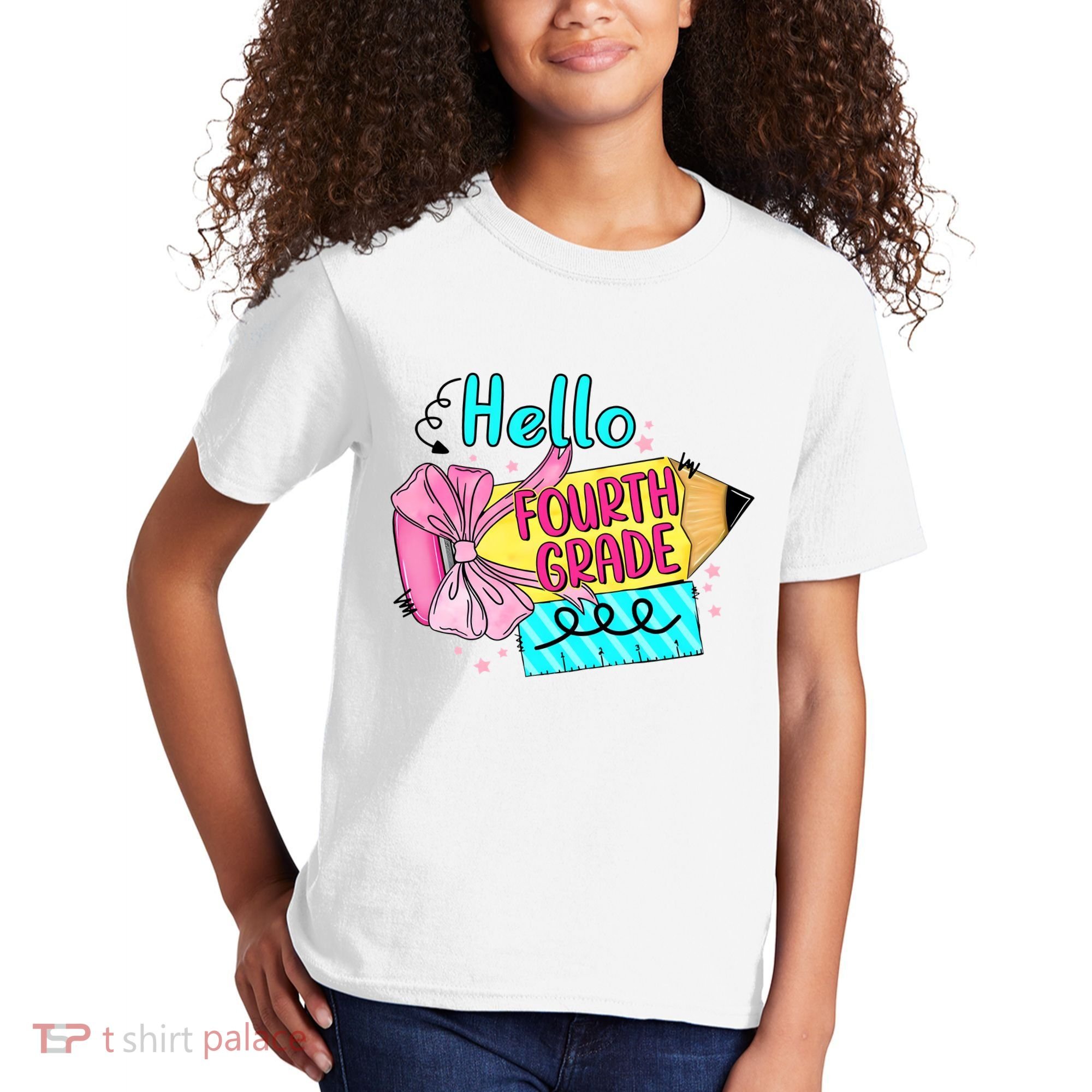 Retro Back To School Hello Fourth Grade Kids T-Shirt