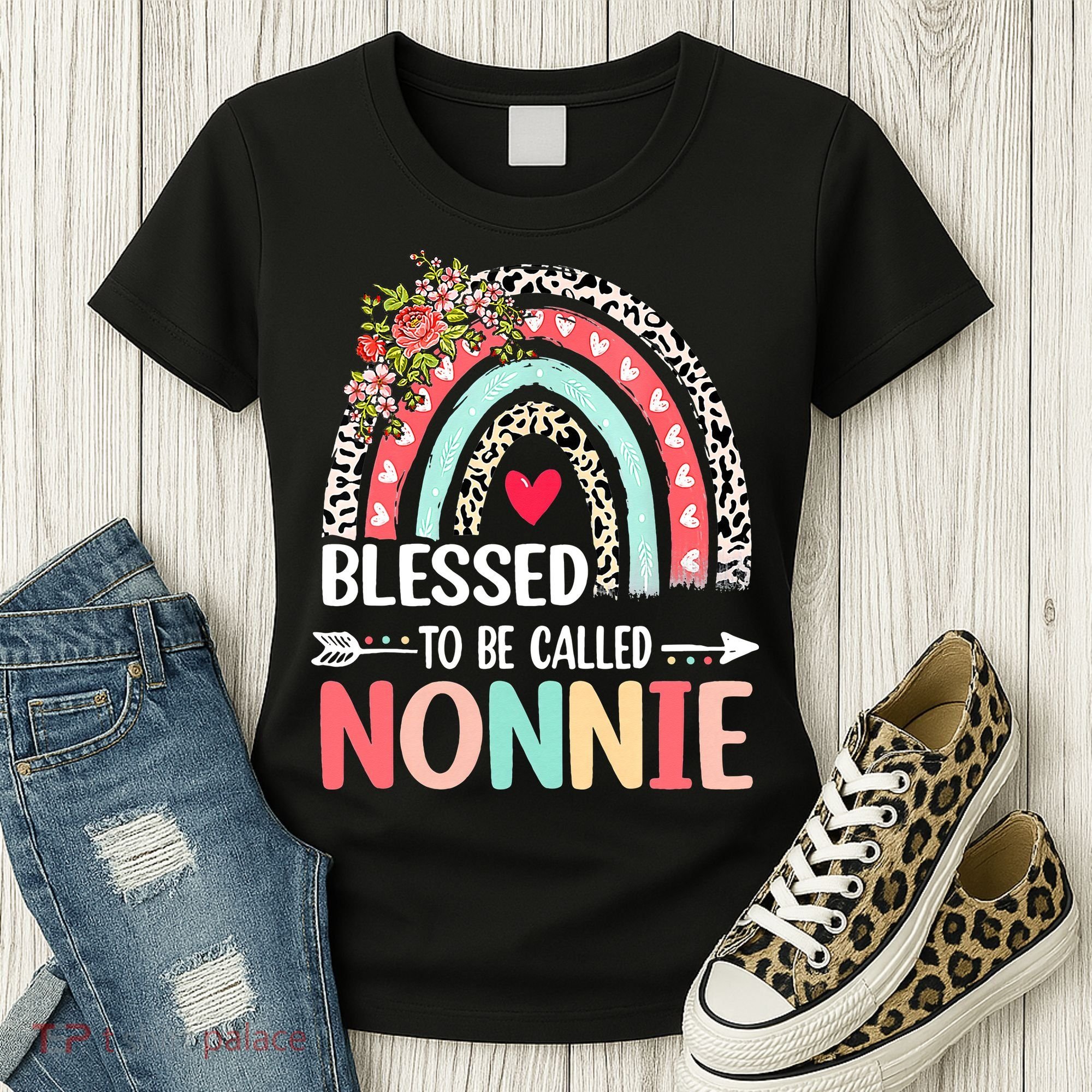 Rainbow Blessed To Be Called Nonnie Leopard Mother's Day Women's T-Shirt