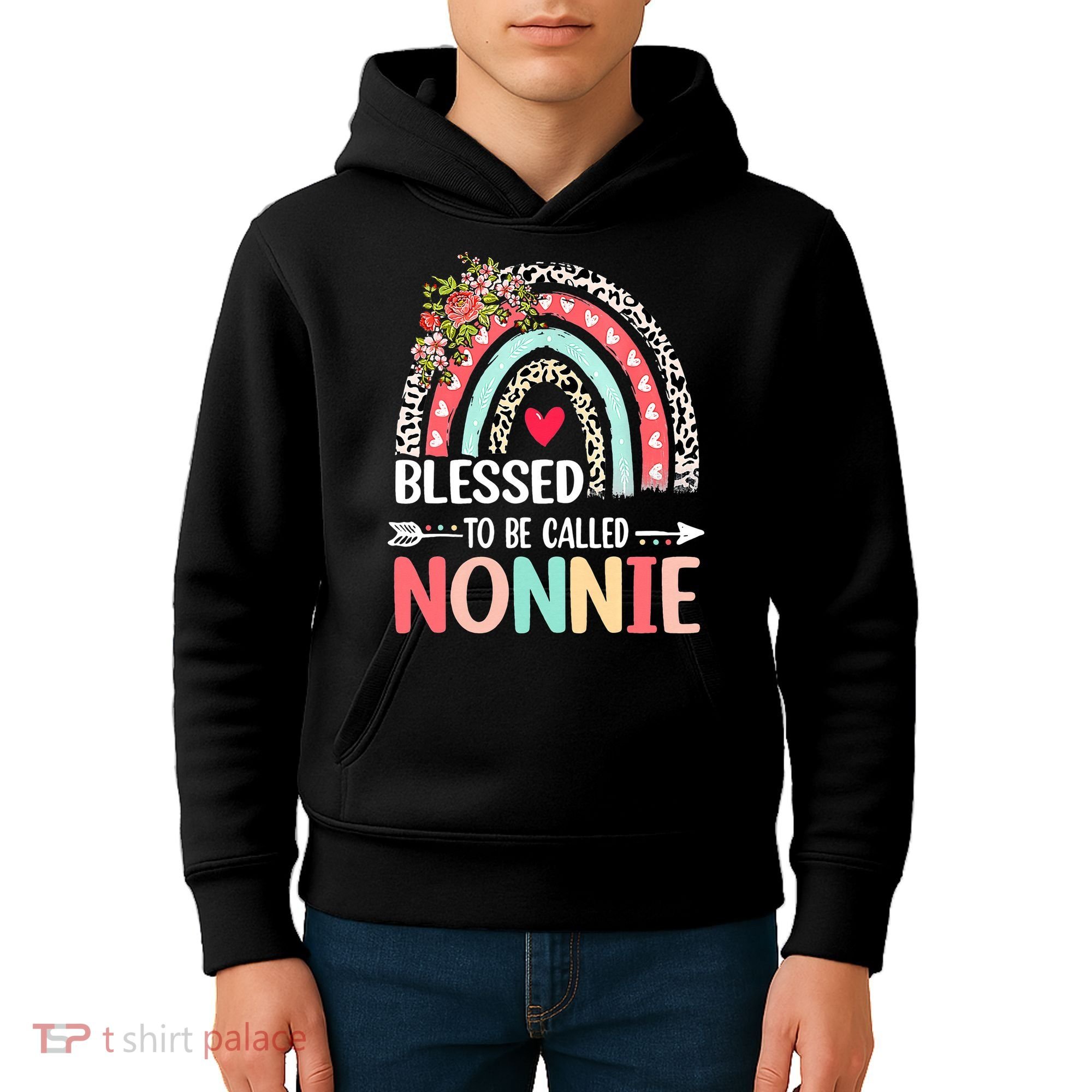 Rainbow Blessed To Be Called Nonnie Leopard Mother's Day Kids Hoodie