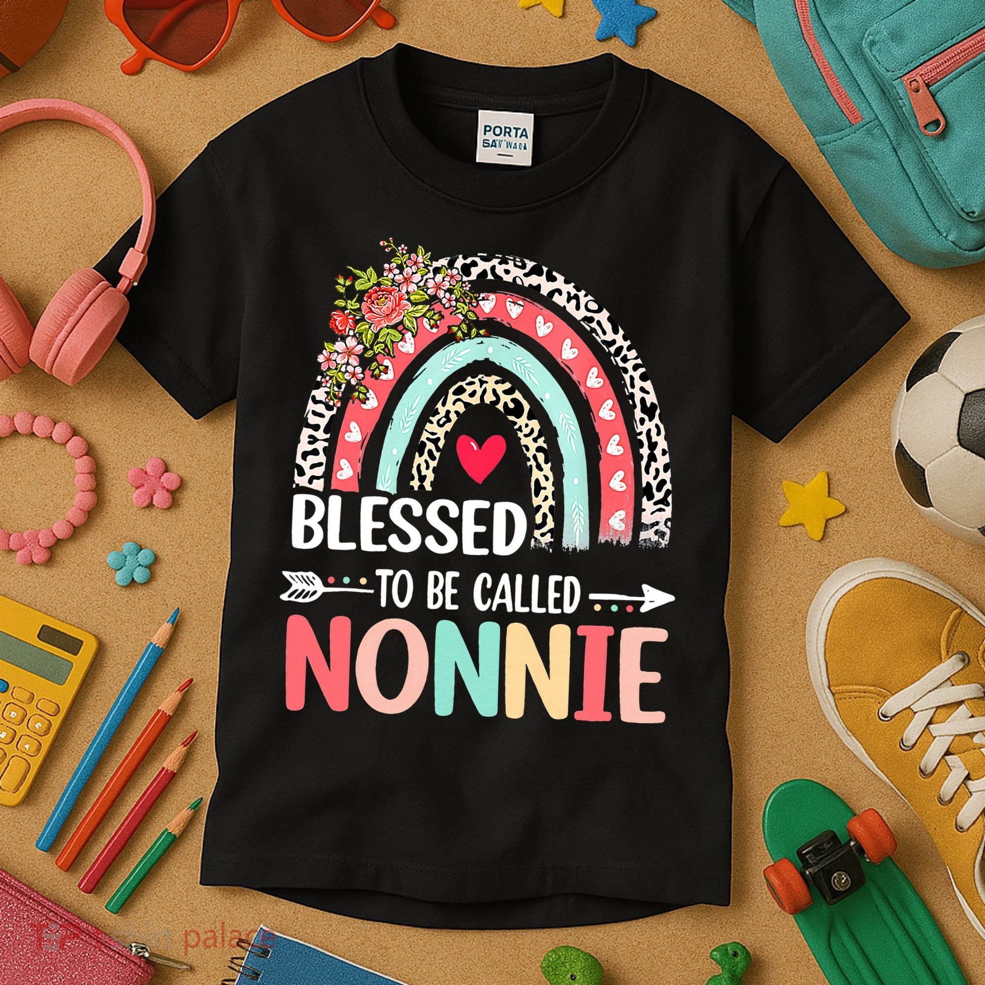 Rainbow Blessed To Be Called Nonnie Leopard Mother's Day Kids T-Shirt