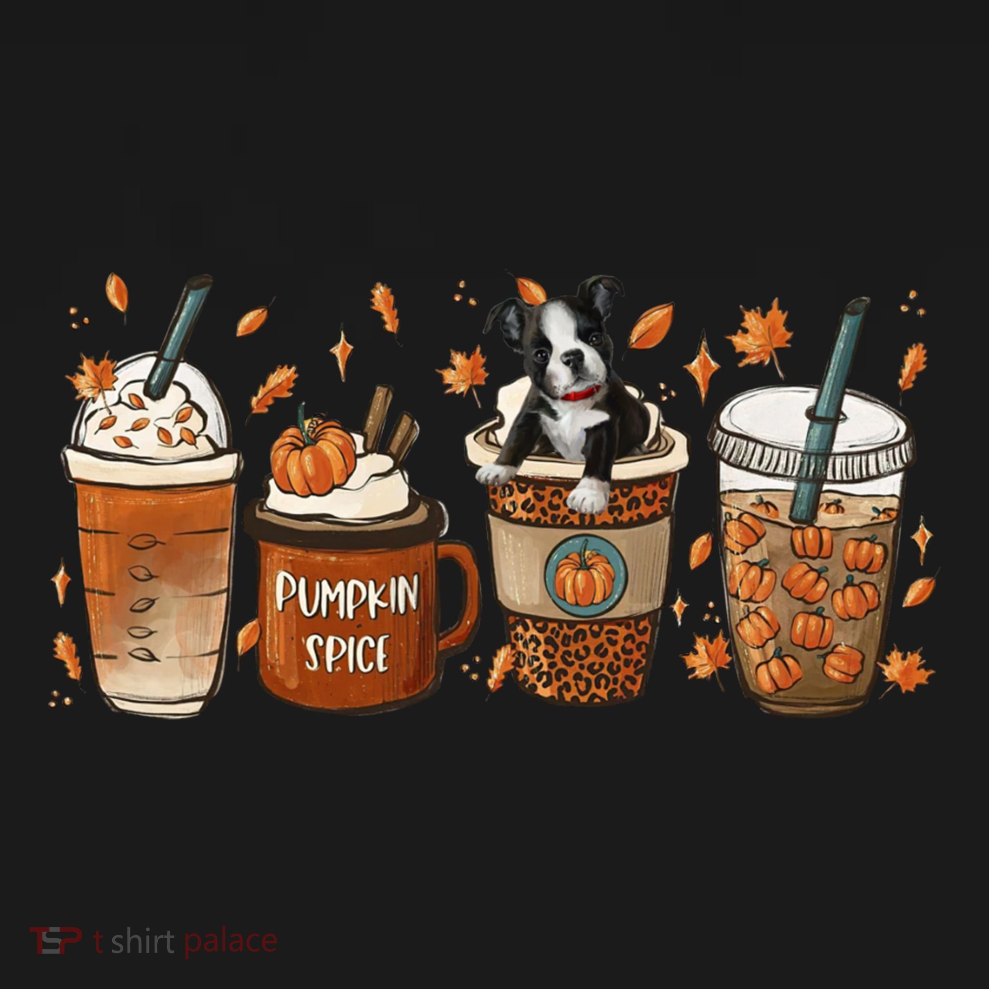 Retro Boston Terriers Lover Pumpkin Spice Coffee Warm Autumn Cool Gift Pajama Set