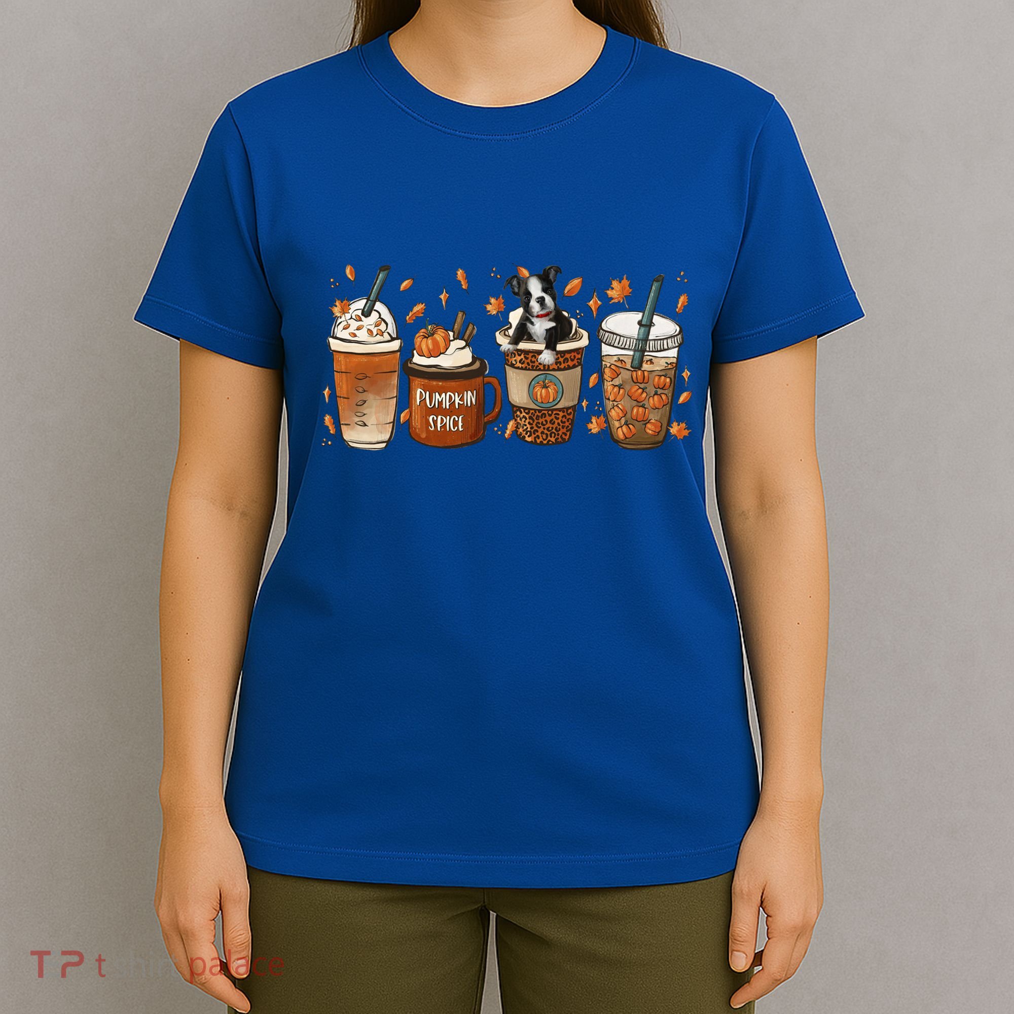 Retro Boston Terriers Lover Pumpkin Spice Coffee Warm Autumn Cool Gift T-Shirt