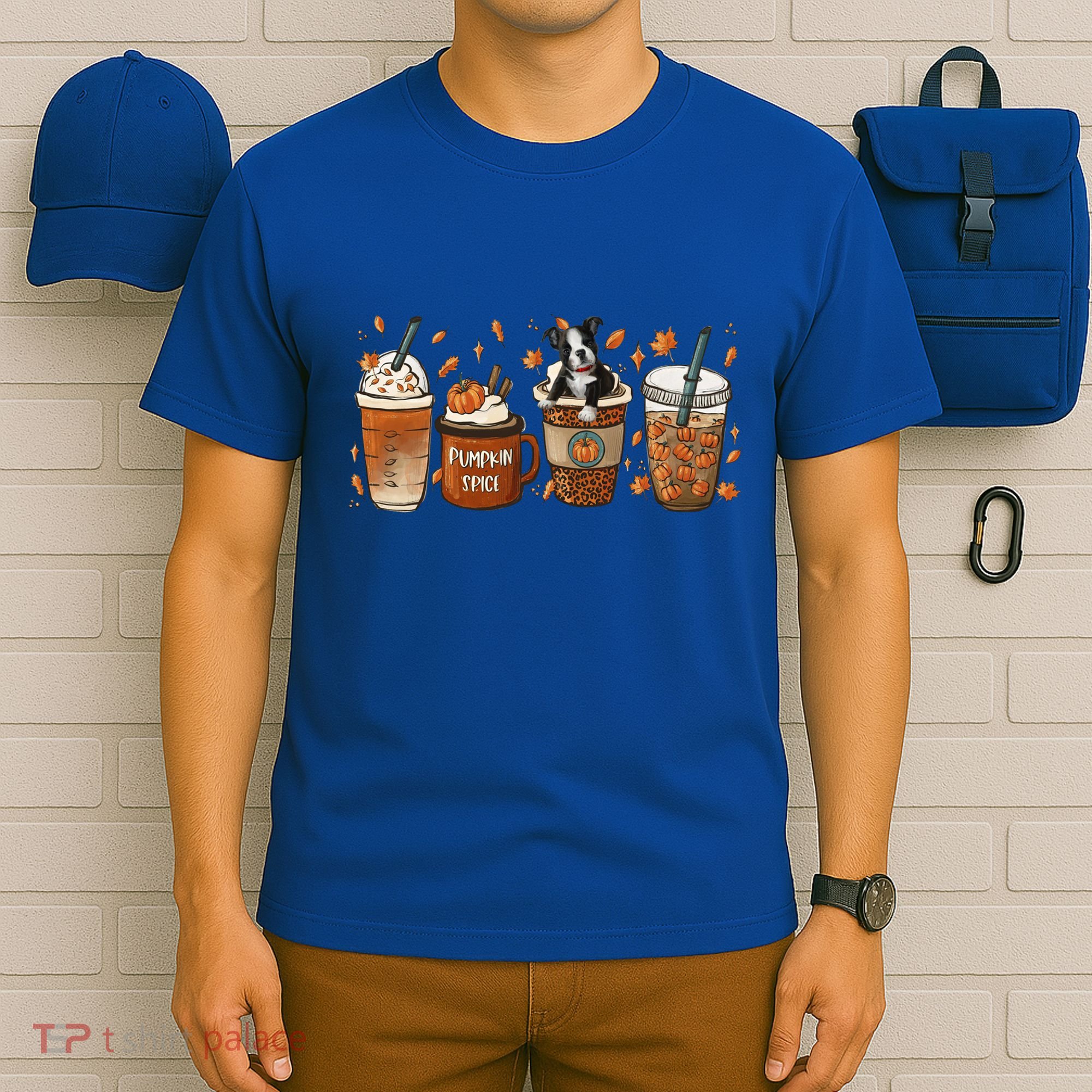 Retro Boston Terriers Lover Pumpkin Spice Coffee Warm Autumn Cool Gift T-Shirt