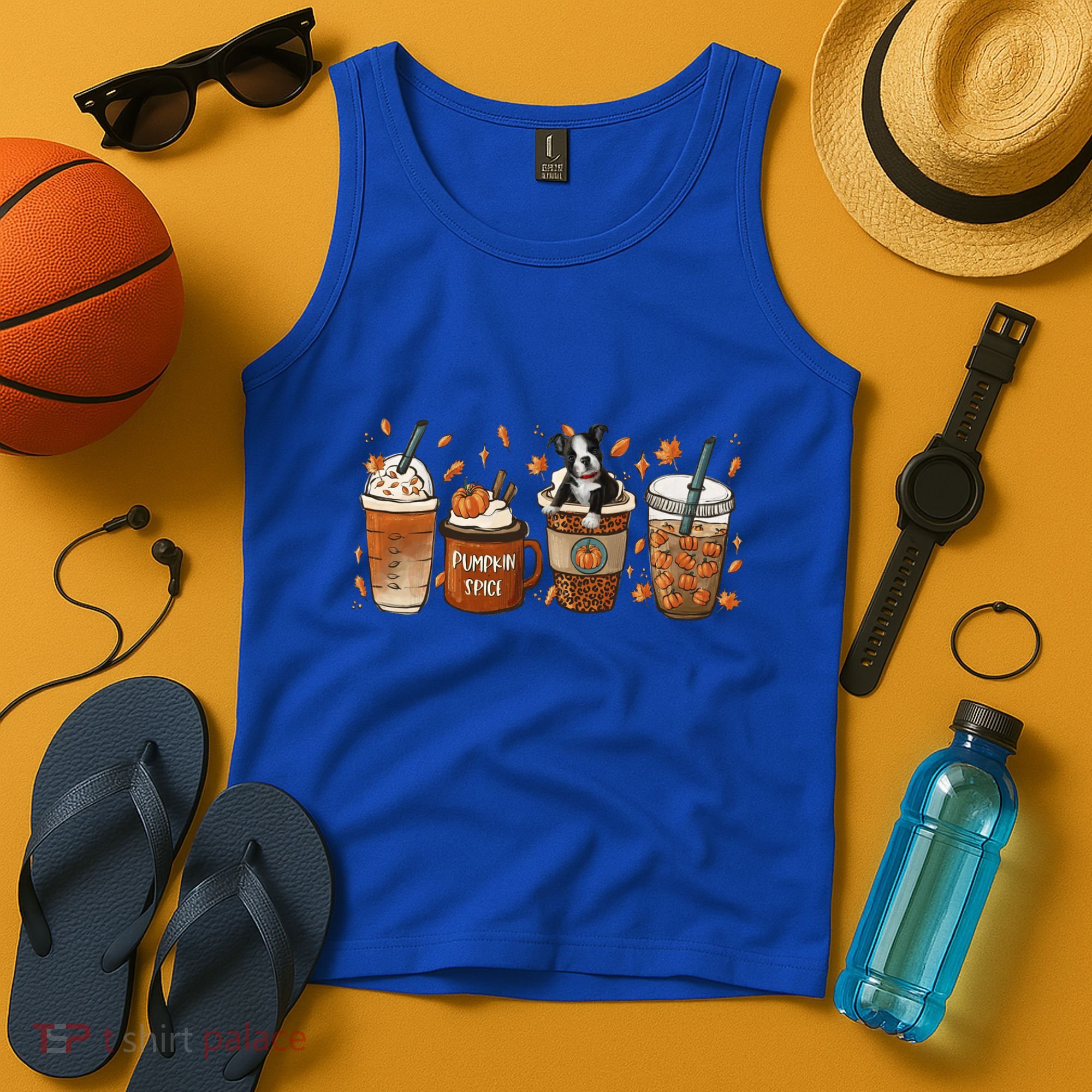 Retro Boston Terriers Lover Pumpkin Spice Coffee Warm Autumn Cool Gift Tank Top