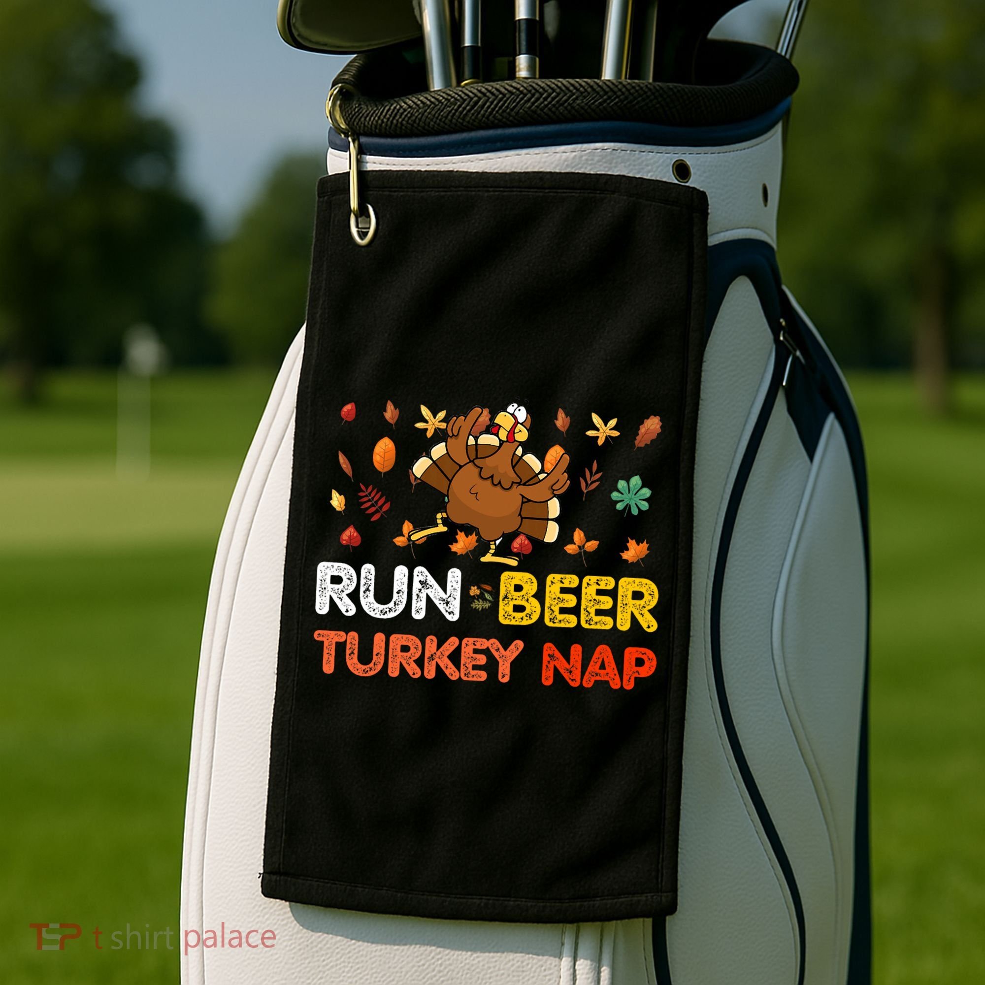 Run Beer Turkey Nap Running Trot Dinner Thanksgiving Golf Towel