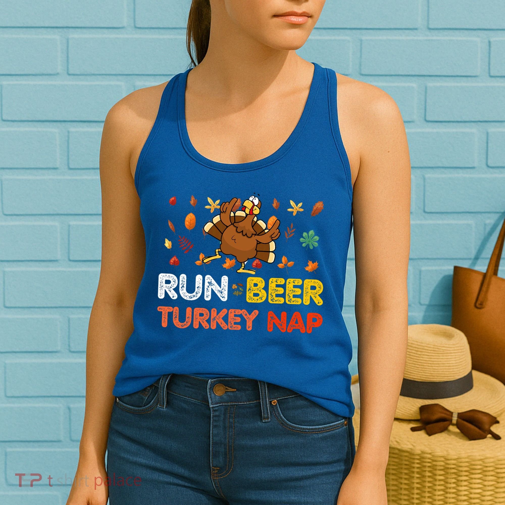 Run Beer Turkey Nap Running Trot Dinner Thanksgiving Women's Tank Top