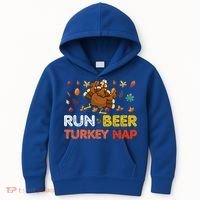 Run Beer Turkey Nap Running Trot Dinner Thanksgiving Kids Hoodie thumb 0