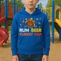 Run Beer Turkey Nap Running Trot Dinner Thanksgiving Kids Hoodie thumb 2